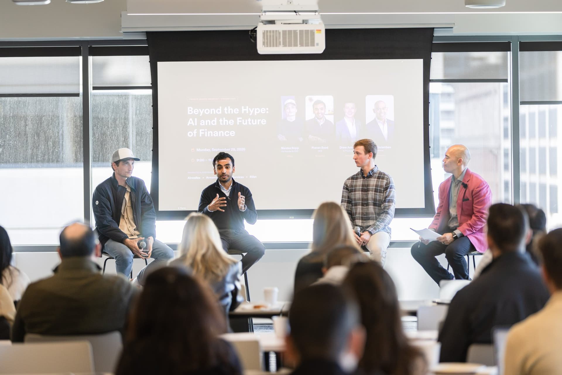 Pranav Sood, CFO of Airwallex, speaking to finance leaders during the fireside chat at Airwallex's Beyond the Hype: AI and the Future of Finance breakfast fireside chat at the Airwallex San Francisco office by JY Studio