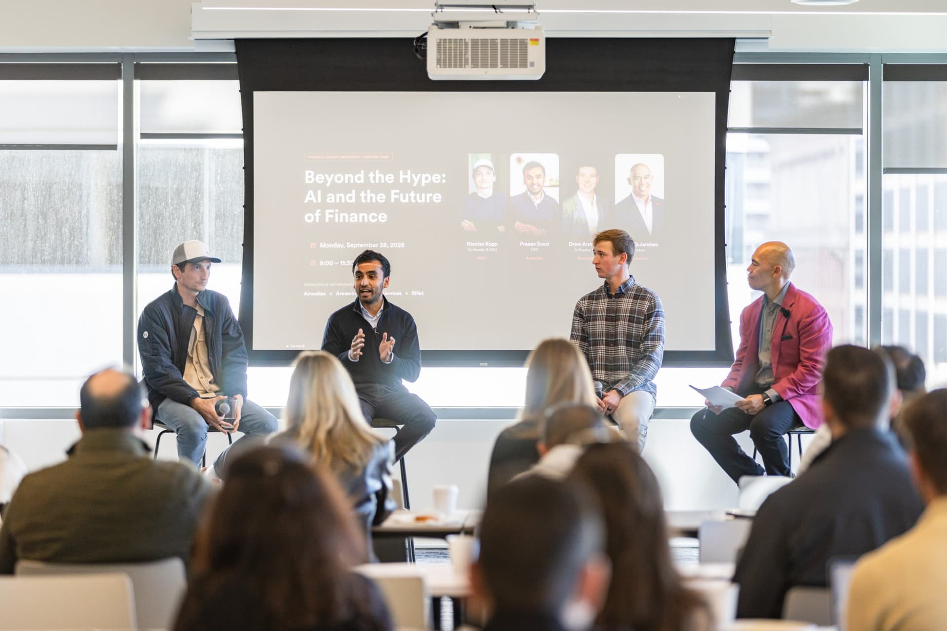 Pranav Sood, CFO of Airwallex, sharing how finance teams can lead through AI at Airwallex's Beyond the Hype: AI and the Future of Finance breakfast fireside chat at the Airwallex San Francisco office by JY Studio