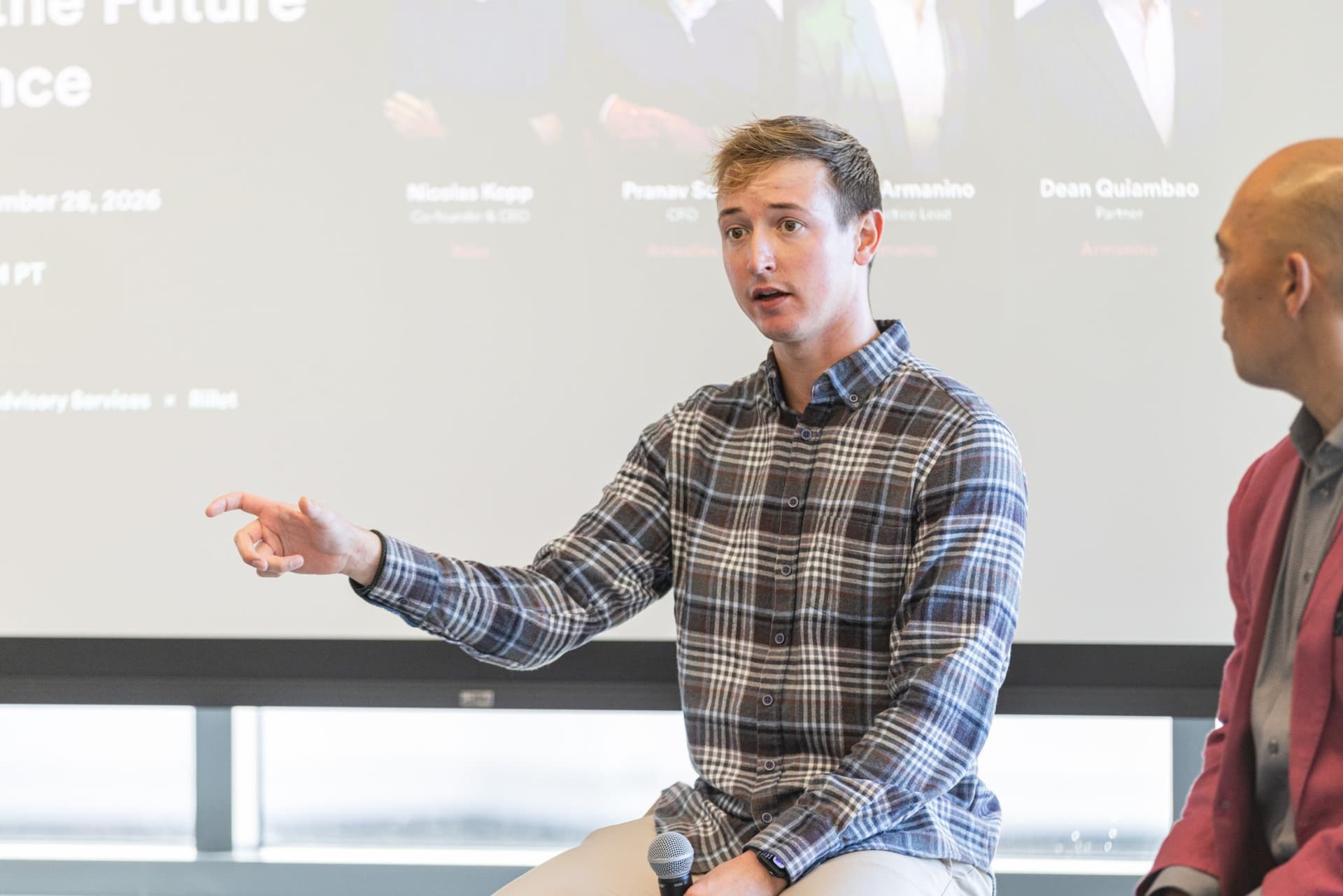 Drew Armanino of Armanino making a point during the fireside chat at Airwallex's Beyond the Hype: AI and the Future of Finance breakfast fireside chat at the Airwallex San Francisco office by JY Studio