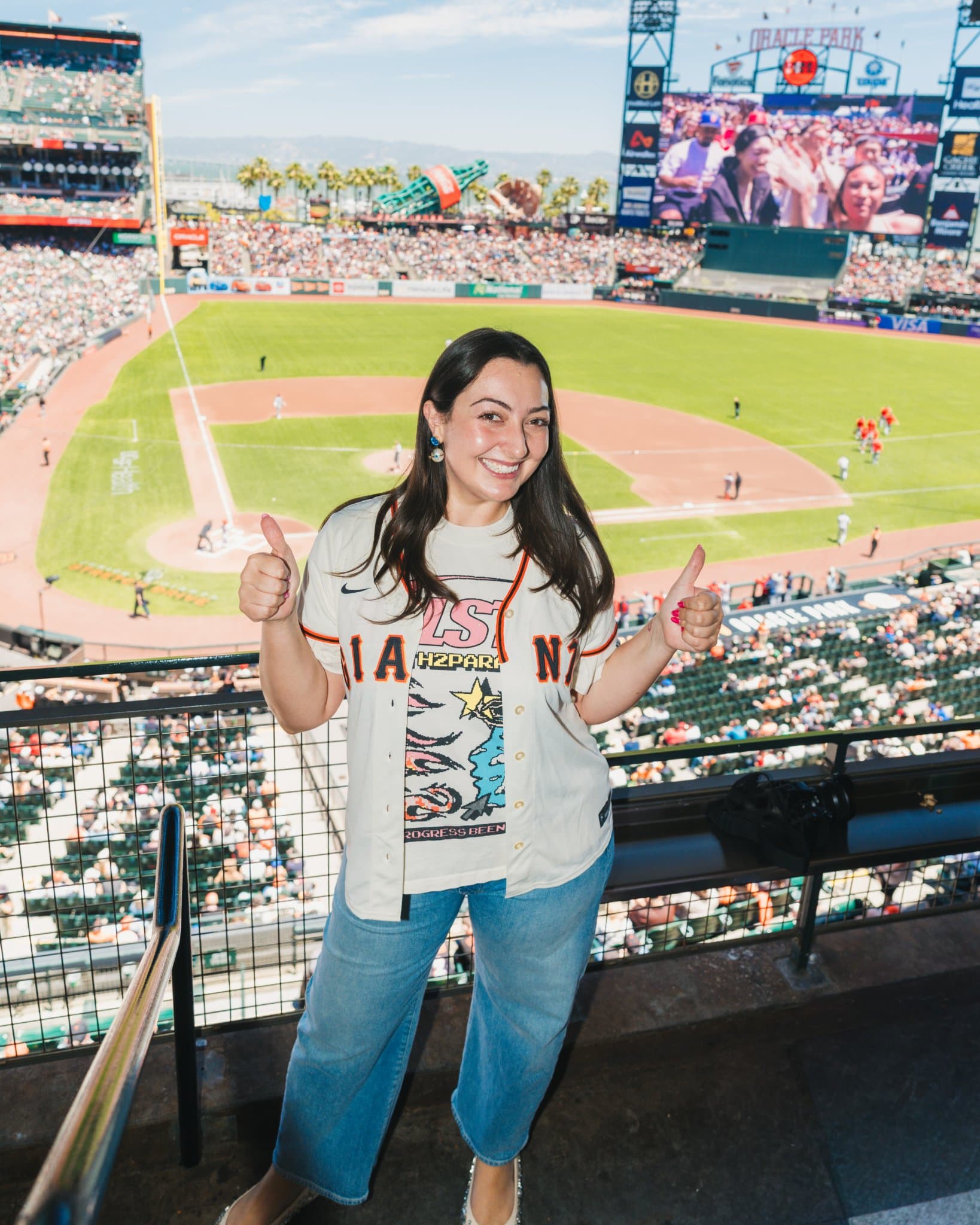 Oracle Park field and San Francisco skyline view from the Airwallex hospitality suite by JY Studio