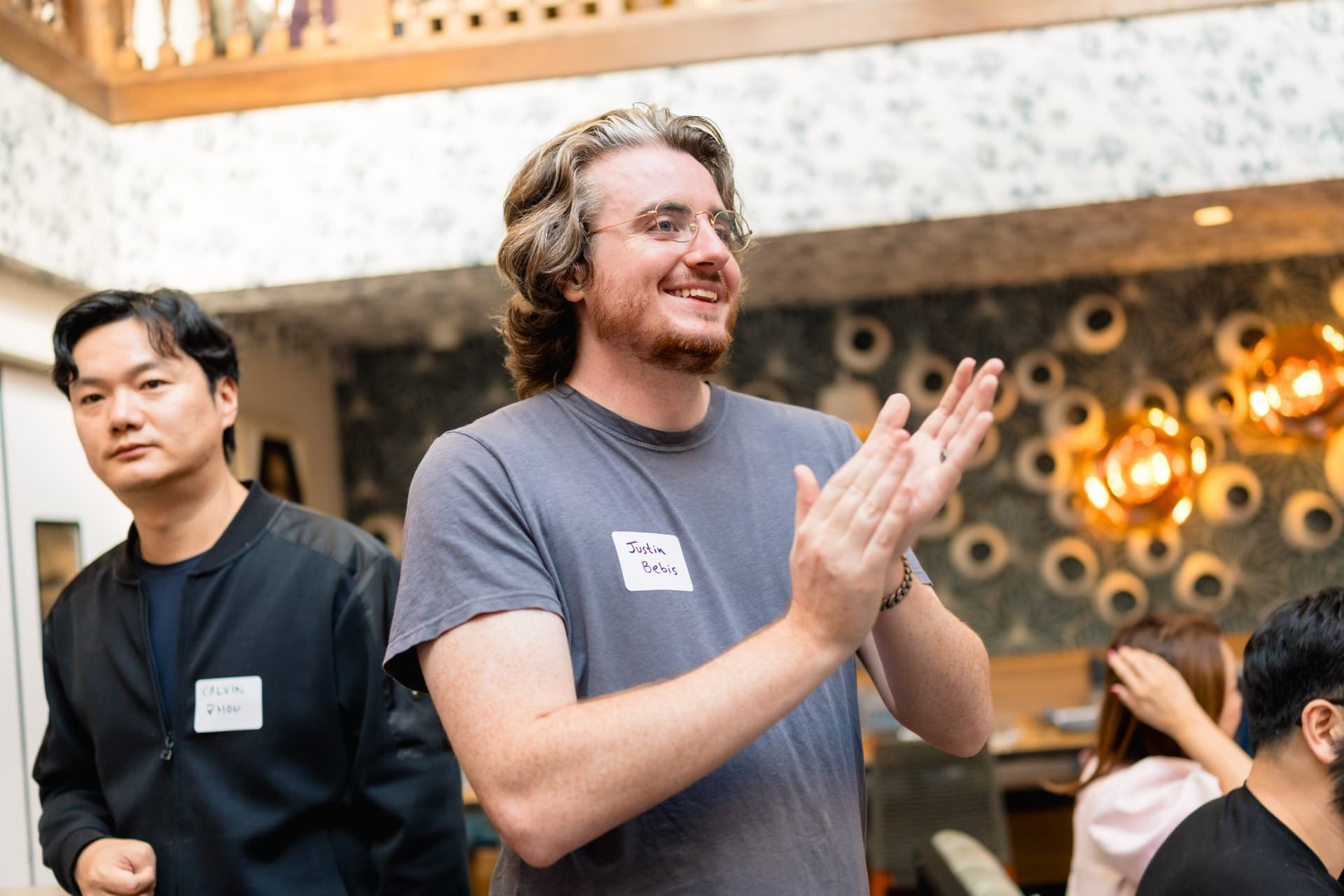 Founders and builders networking during the Apollo AI Accelerator reception in Los Altos by JY Studio