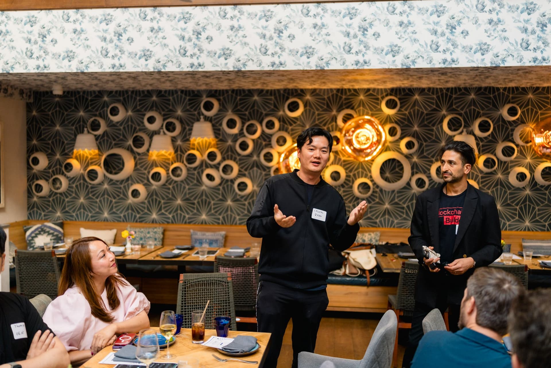 Program participants networking during the Apollo AI Accelerator mixer in Los Altos by JY Studio