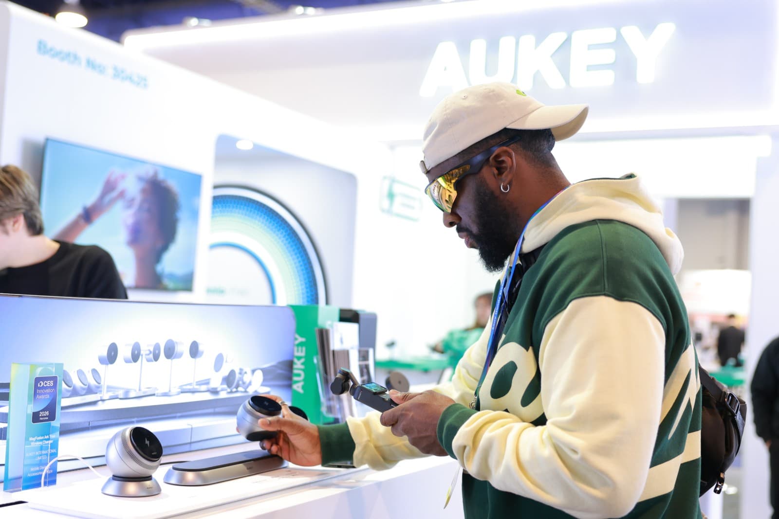 Consumer electronics exhibition at AUKEY CES 2026 booth in Las Vegas by JY Studio