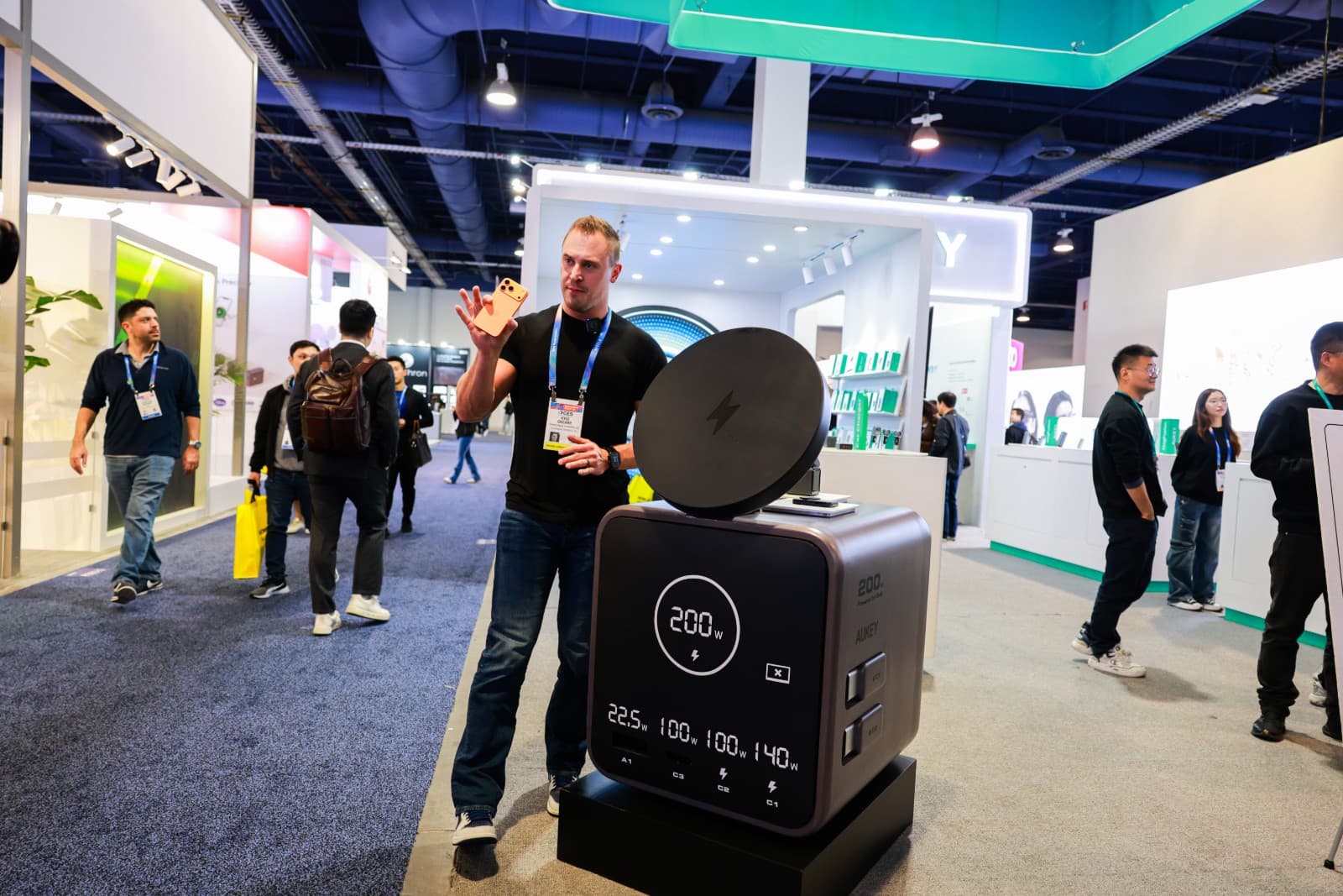 Product showcase at AUKEY CES 2026 booth in Las Vegas by JY Studio