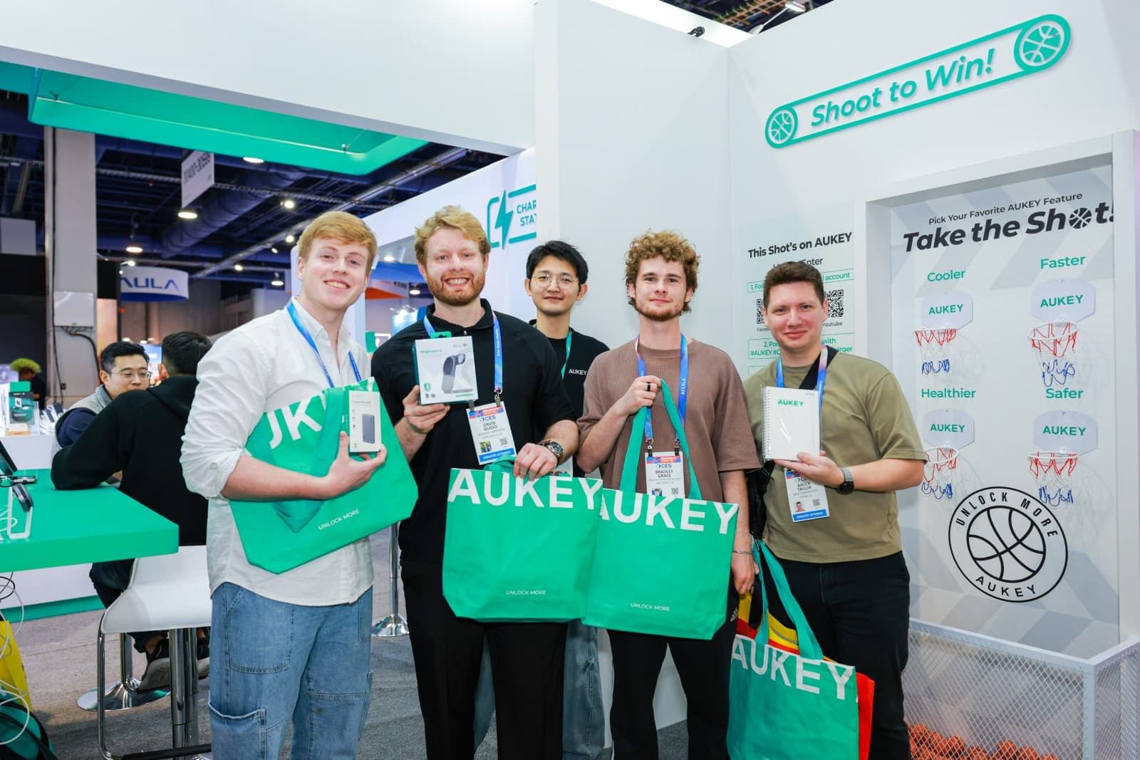Consumer tech exhibition at AUKEY CES 2026 booth in Las Vegas by JY Studio