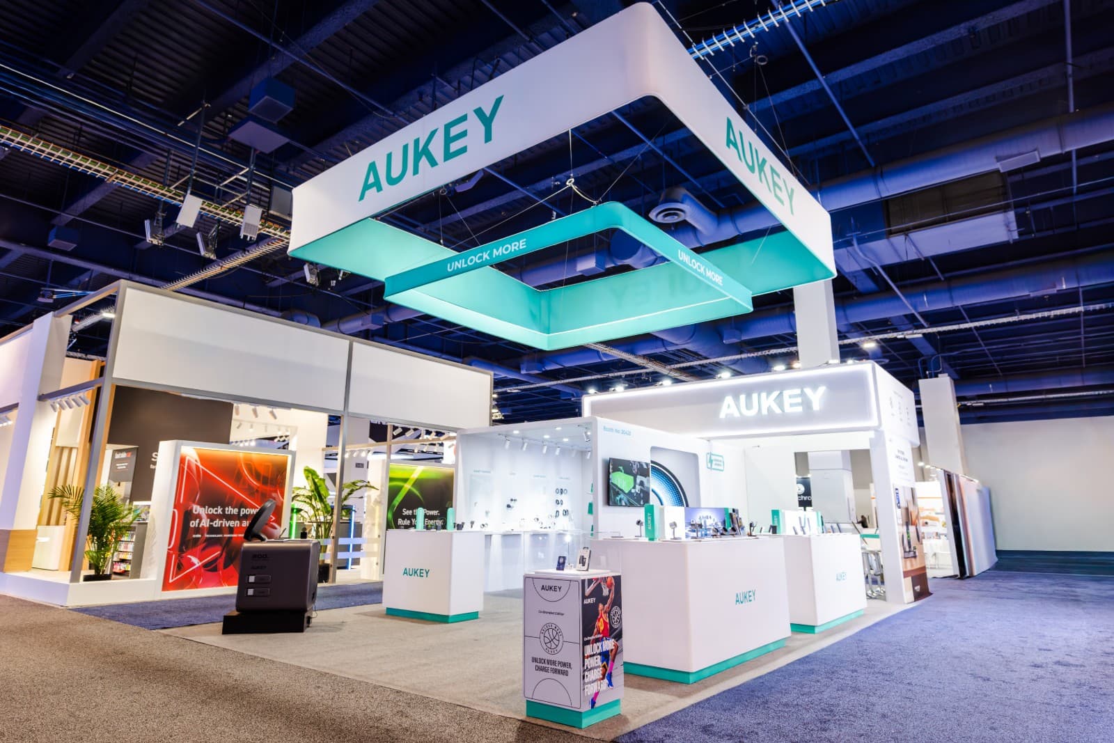 Product display at AUKEY CES 2026 booth in Las Vegas by JY Studio