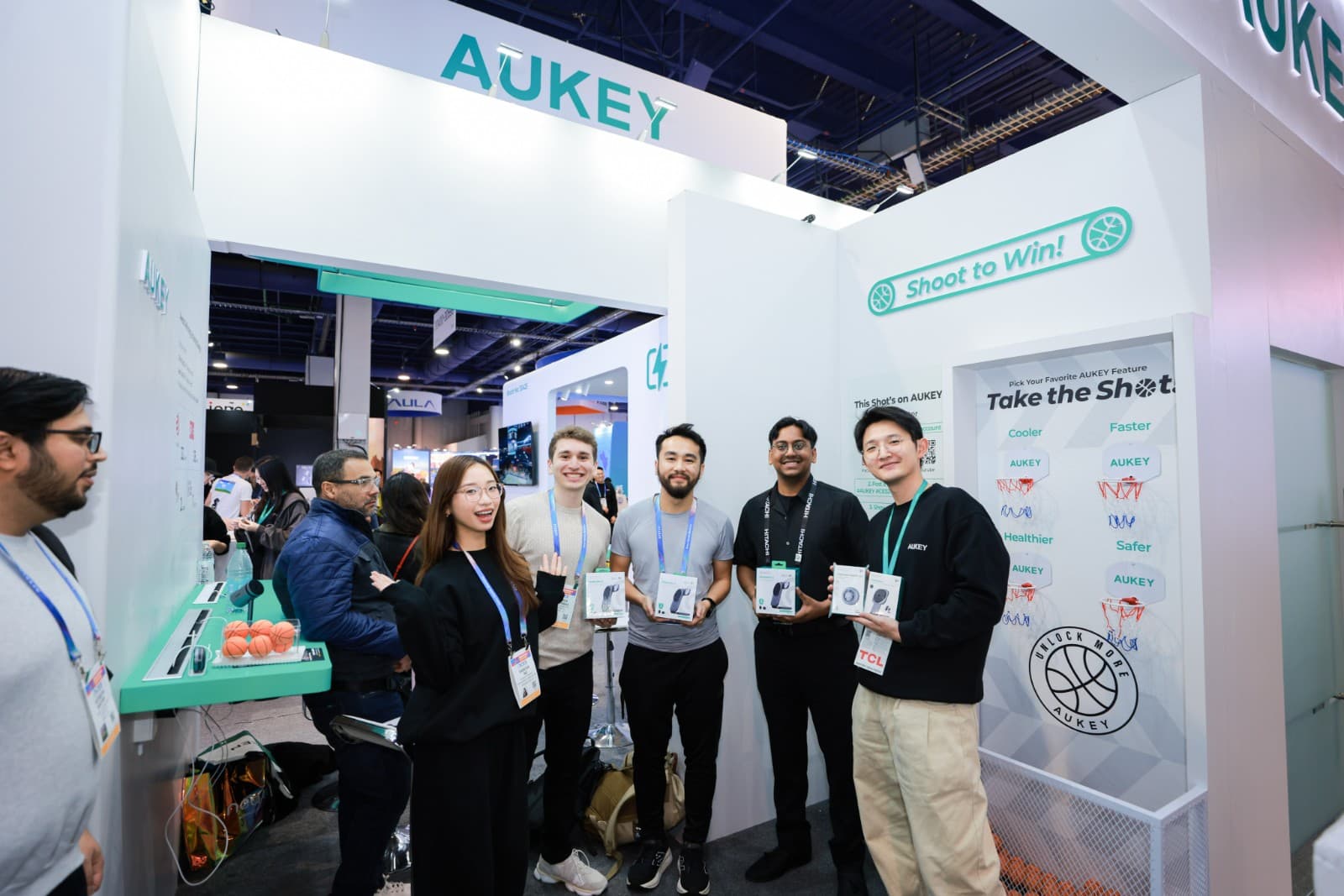 Exhibition booth documentation at CES 2026 AUKEY in Las Vegas by JY Studio