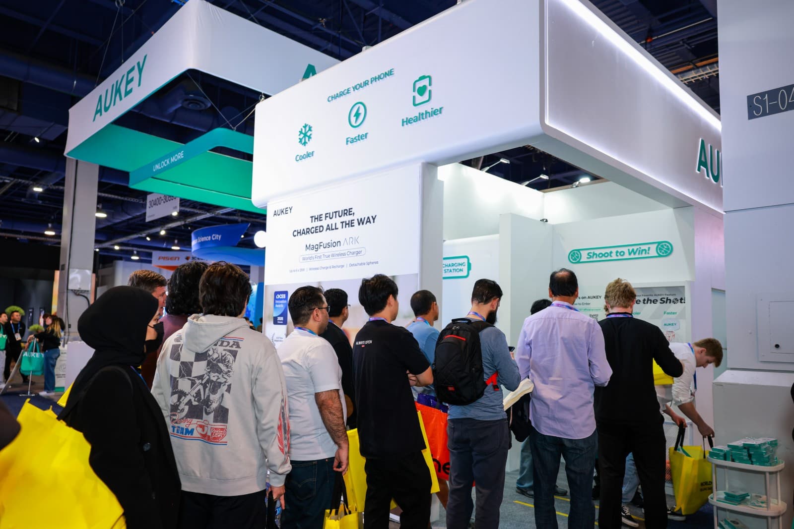 Tech trade show coverage at AUKEY CES 2026 booth in Las Vegas by JY Studio