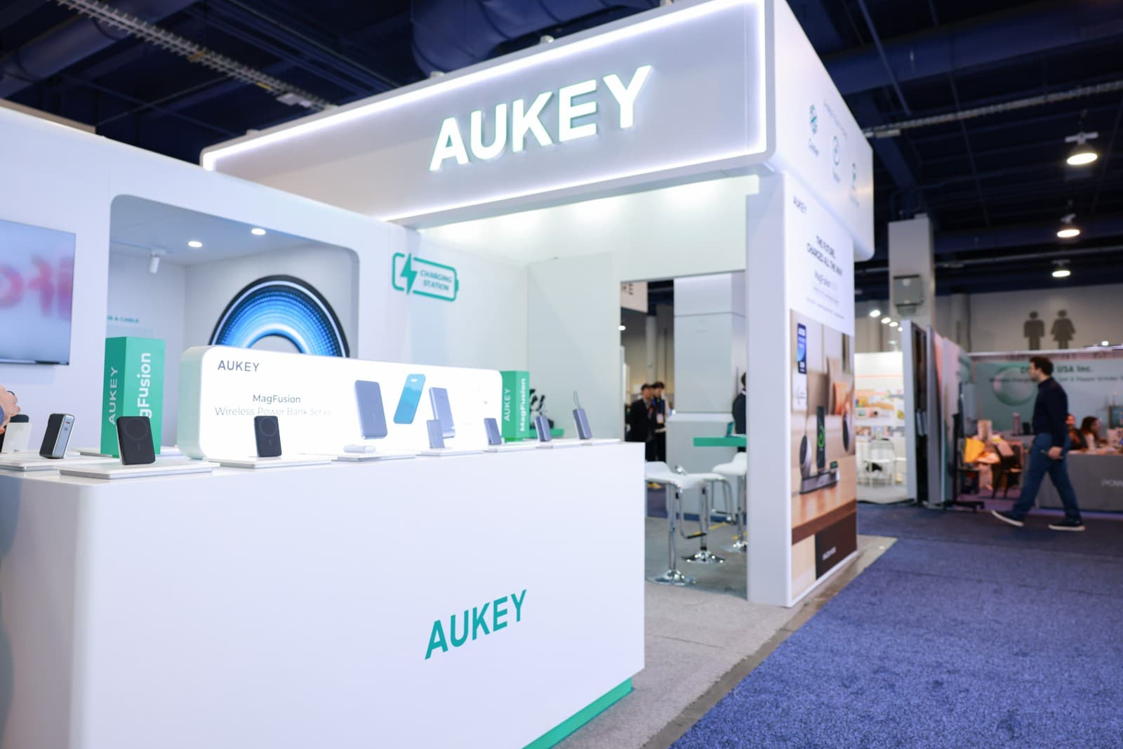 Trade show photography at CES 2026 AUKEY exhibition in Las Vegas by JY Studio
