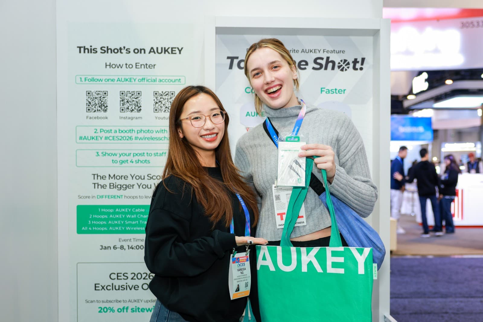 Professional event photography covering AUKEY exhibition at CES 2026 consumer electronics show Las Vegas by JY Studio