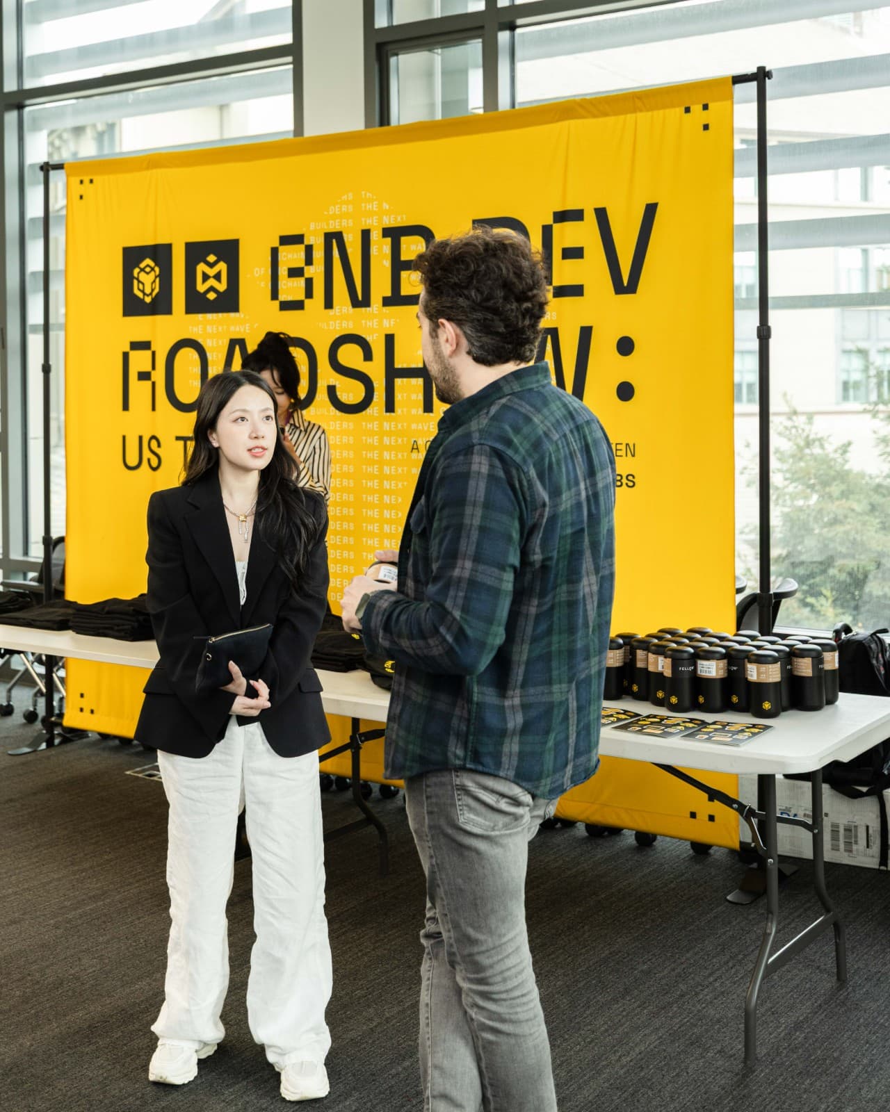 Binance BNB Chain team group photo at UC Berkeley campus during University Tour by JY Studio