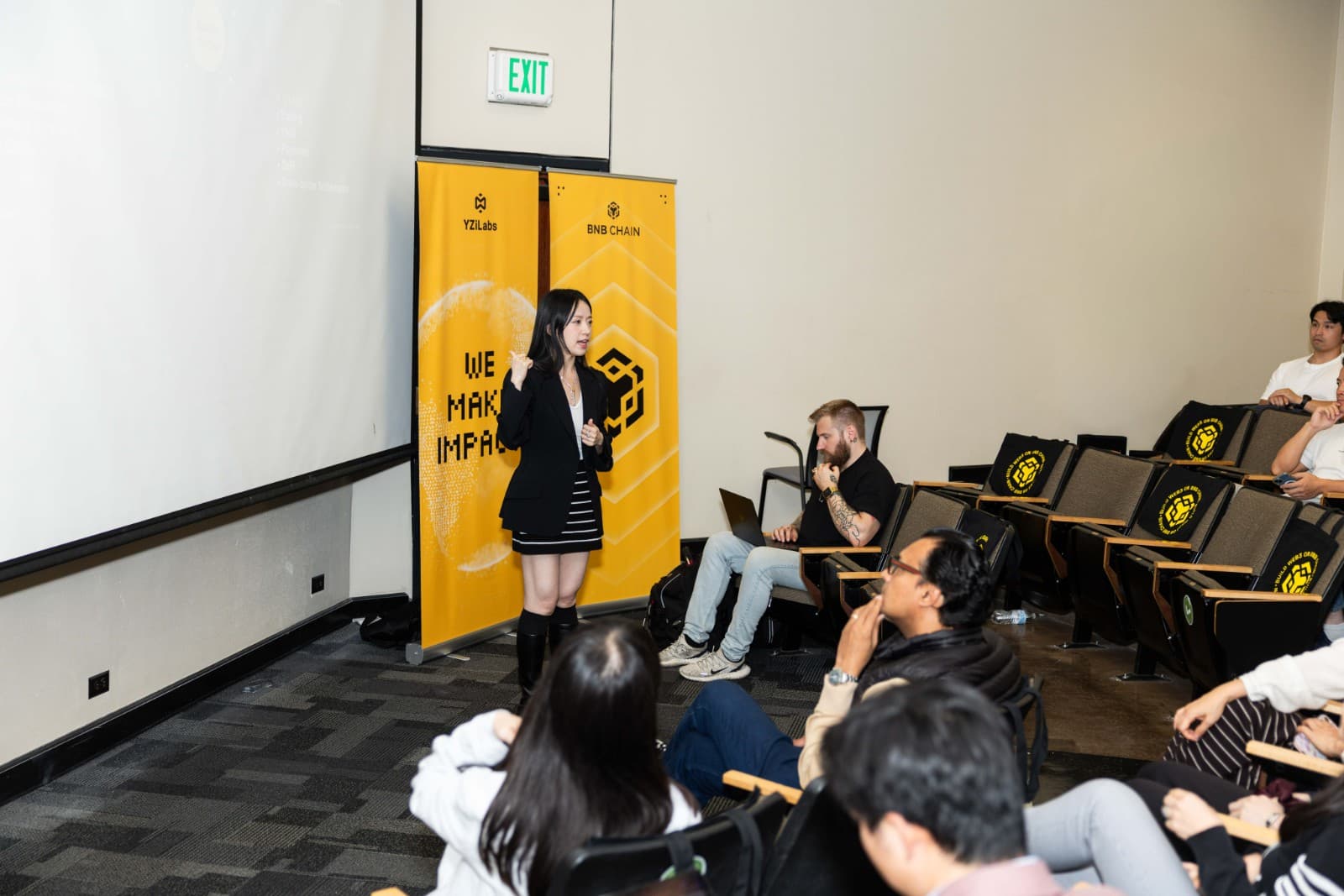 BNB Chain University Tour Day 2 event setup at Stanford University campus by JY Studio