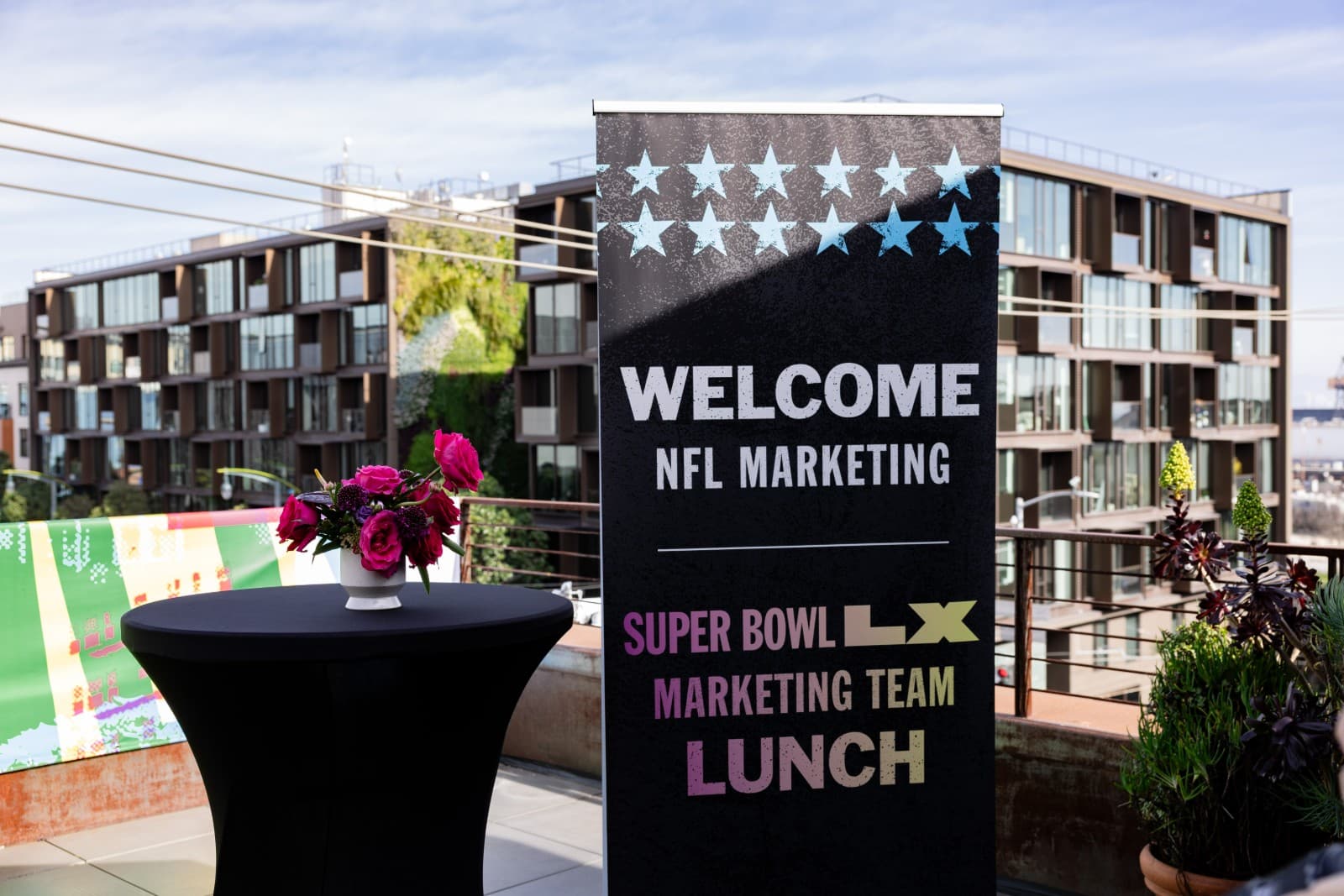 Rooftop event photography of NFL Super Bowl LX lunch gathering at The Pearl SF San Francisco by JY Studio