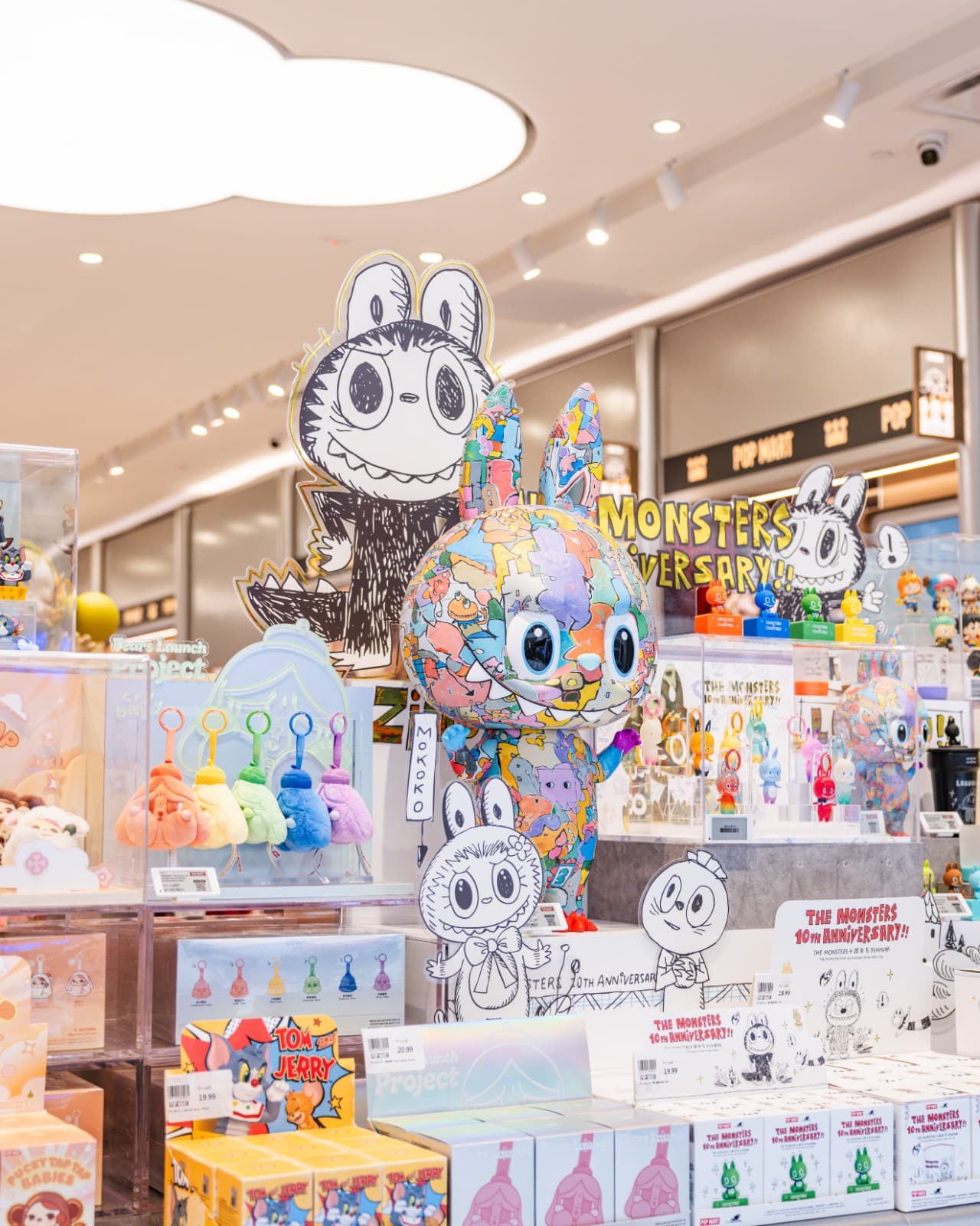 Pop Mart exclusive figurines and limited edition display at Hillsdale Mall opening San Mateo by JY Studio