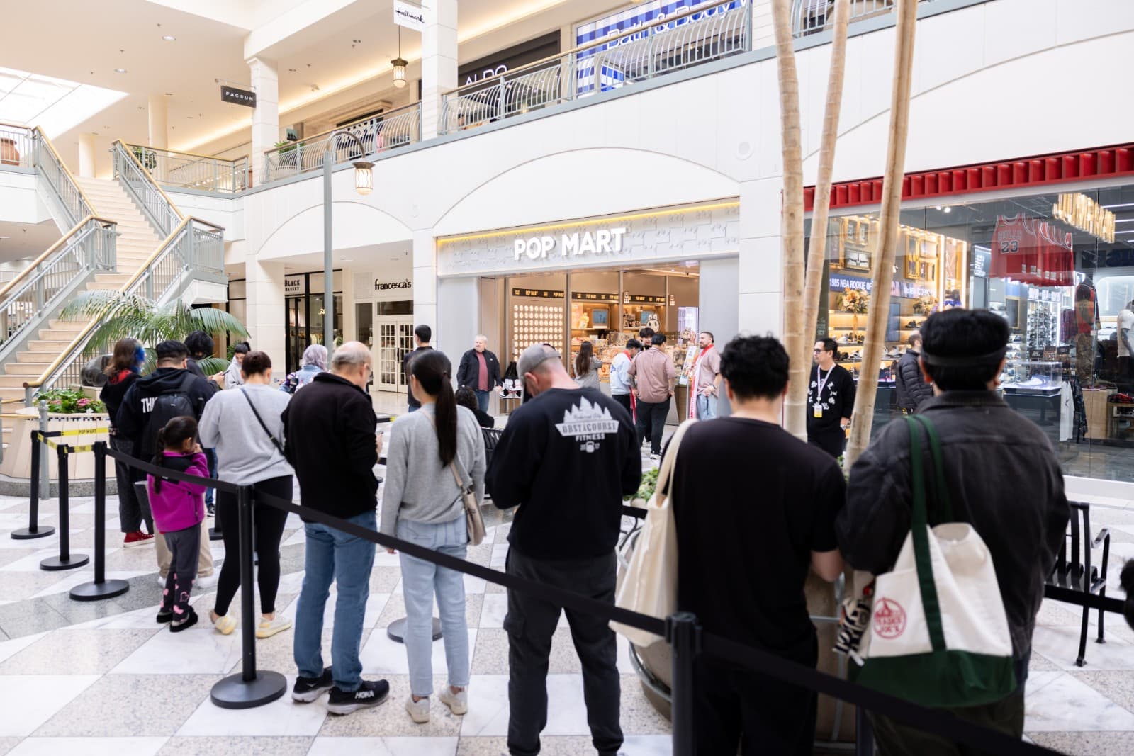 Pop Mart window display and visual merchandising at Hillsdale Mall opening San Mateo by JY Studio
