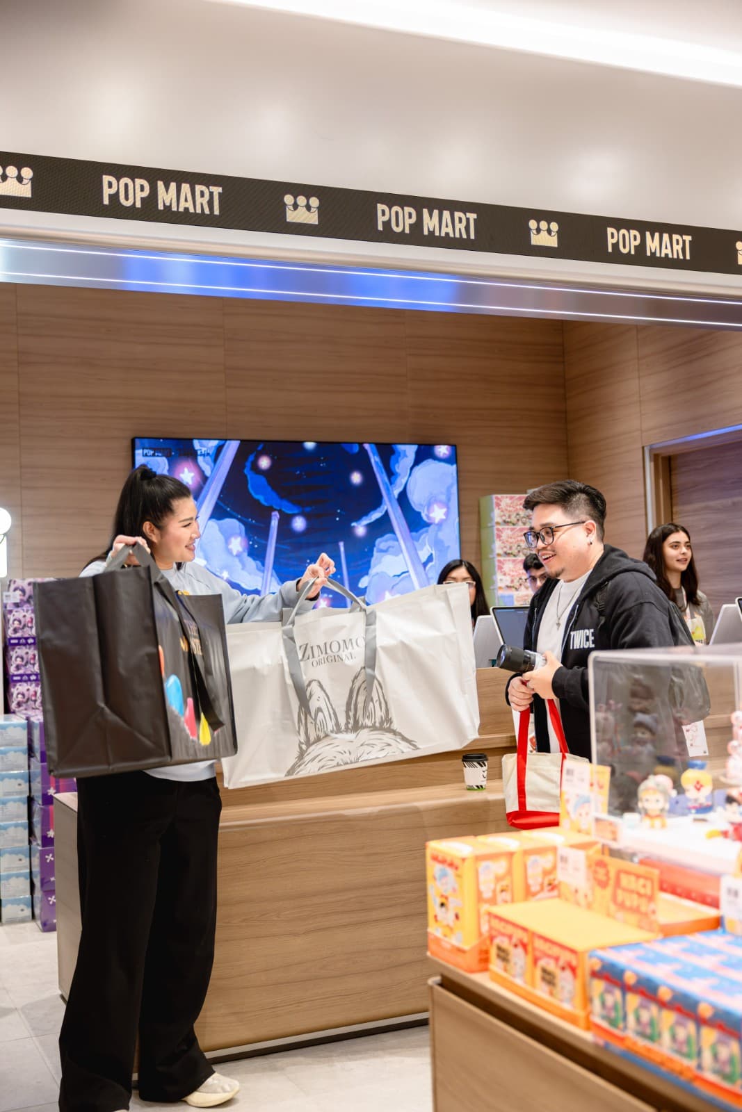 Pop Mart art toy collection wall and featured series at Hillsdale Mall opening San Mateo by JY Studio