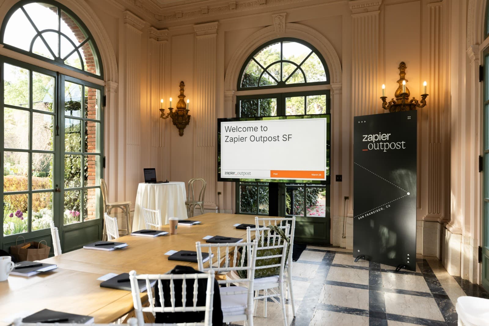 Zapier team members networking at Filoli Garden during corporate offsite in Woodside by JY Studio