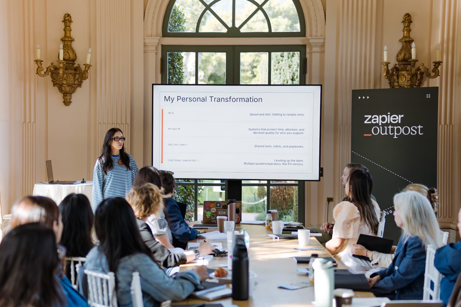 Keynote presentation at Zapier Outpost event at Filoli Historic House Woodside by JY Studio