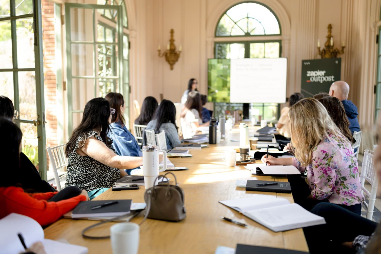 Zapier employees networking outdoors at Filoli Historic Garden corporate event by JY Studio