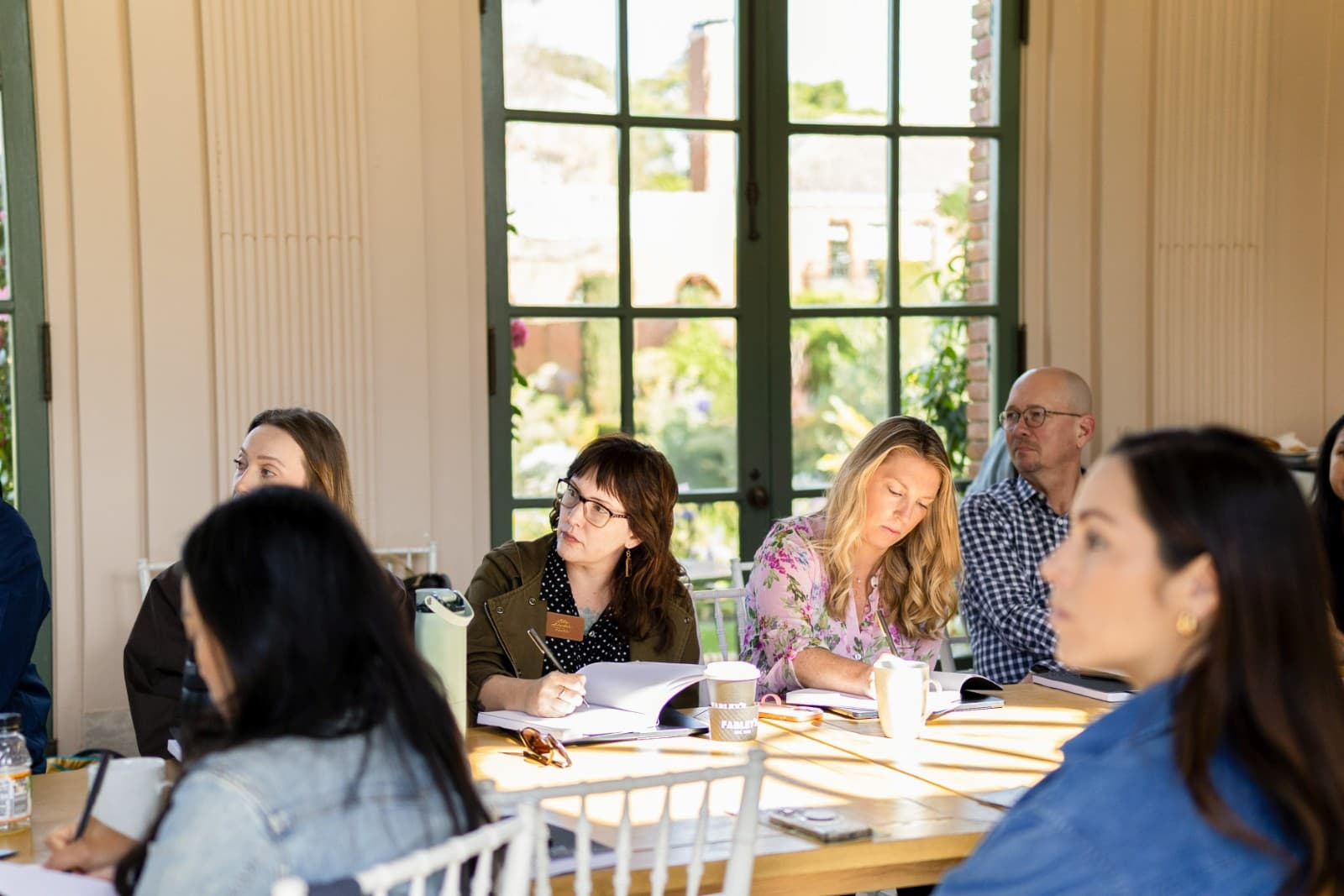 Team photo of Zapier group at Filoli Historic House entrance in Woodside by JY Studio