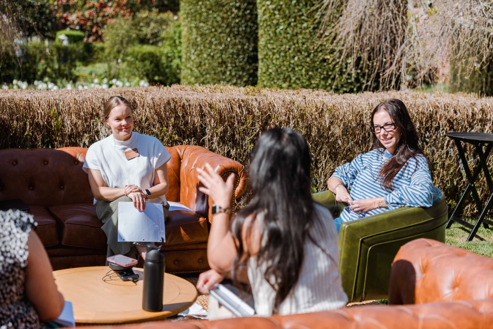 Zapier team members during afternoon break at Filoli Historic Garden Woodside by JY Studio