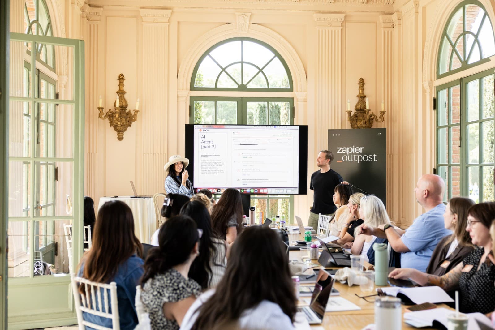 Wide shot of Zapier corporate offsite setup at Filoli Historic Garden Woodside by JY Studio