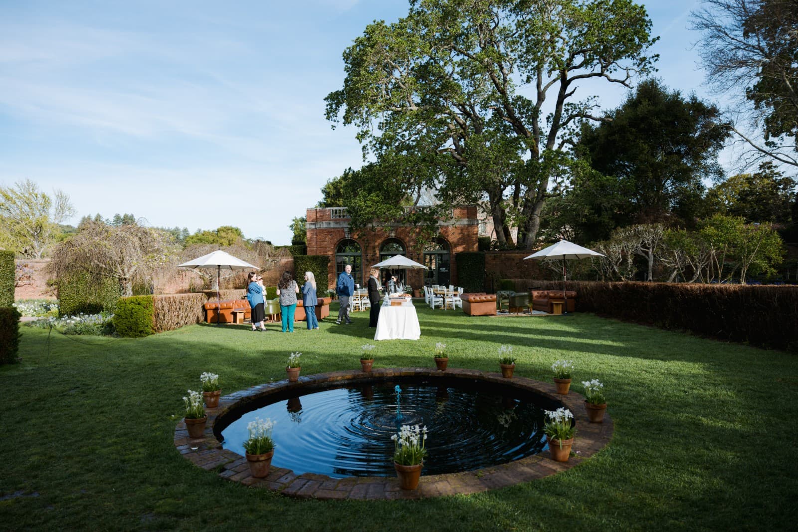 Aerial perspective of Zapier offsite event at Filoli estate grounds Woodside Bay Area by JY Studio