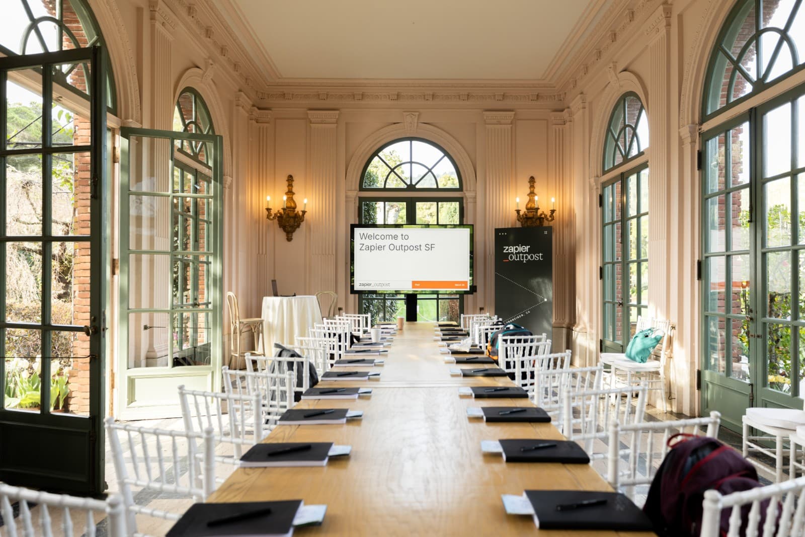 Zapier team farewell group shot at Filoli Historic House entrance Woodside by JY Studio