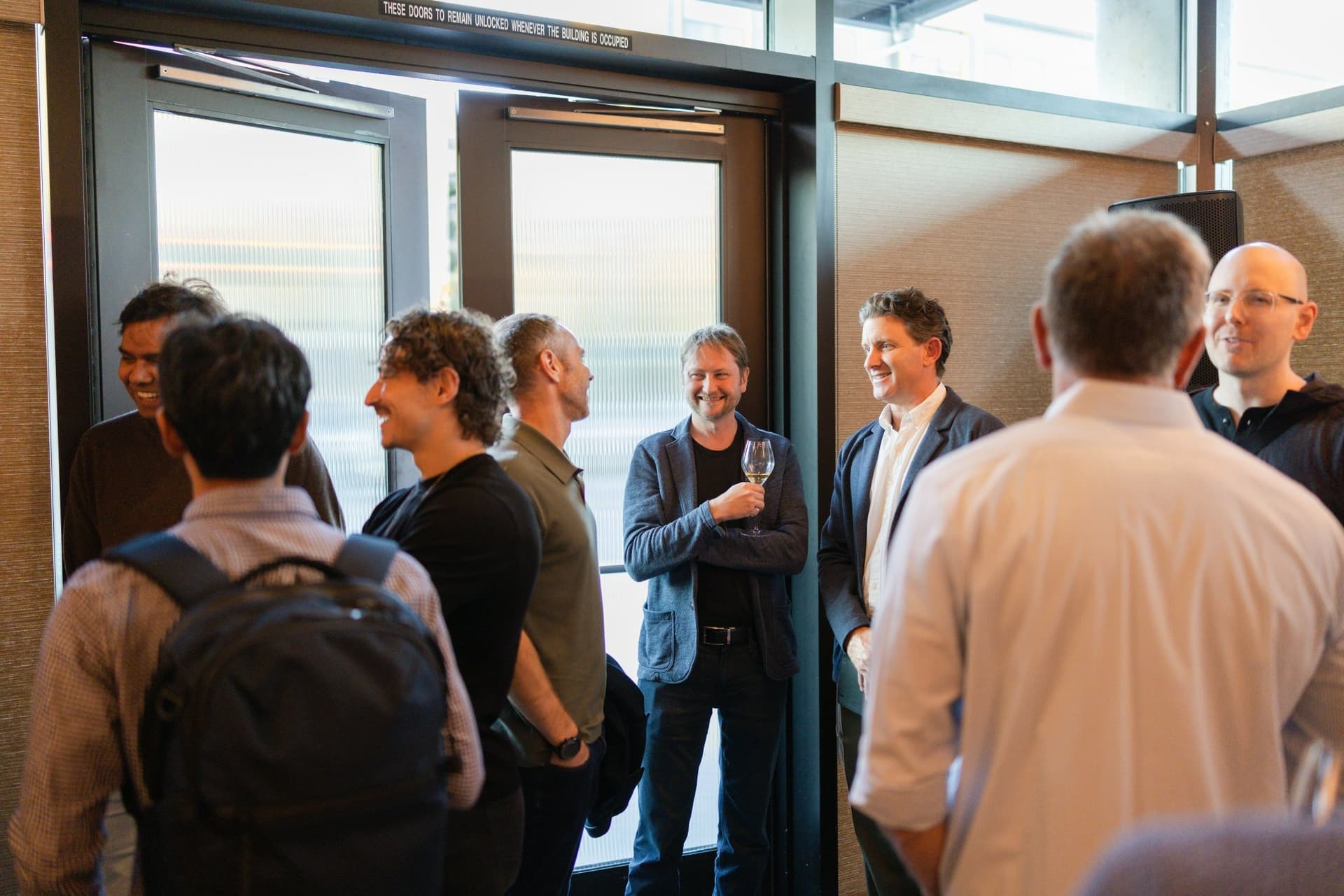 Group of tech leaders gathered for the pre-dinner reception at the Business Insider AI Insider executive dinner The Great Coding Reset during SF Tech Week 2026 in San Francisco by JY Studio