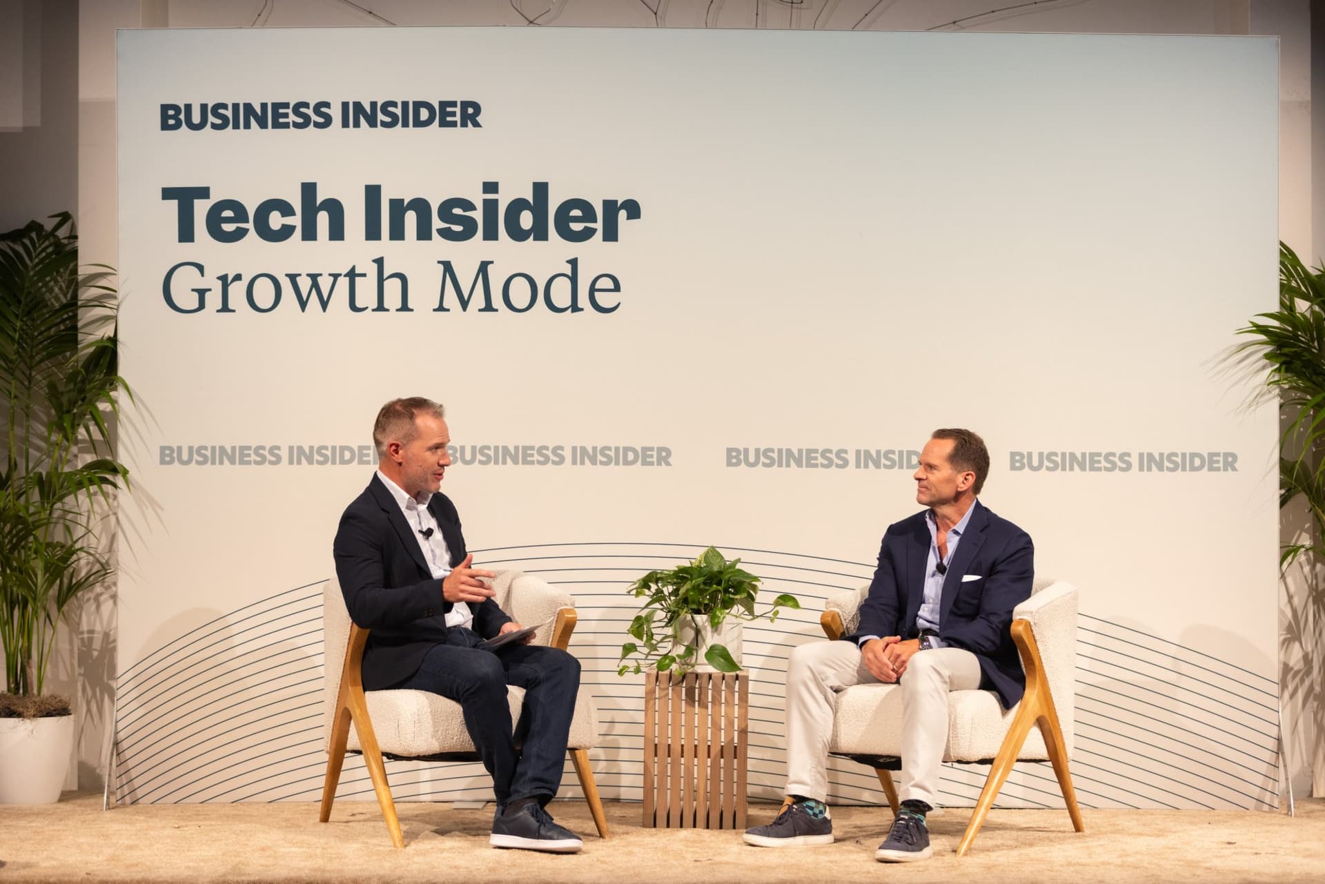 Matt Murphy and Ben Bergman in front of the Tech Insider Growth Mode backdrop at Business Insider Tech Insider: Growth Mode at The Pearl SF during SF Tech Week 2026 in San Francisco by JY Studio