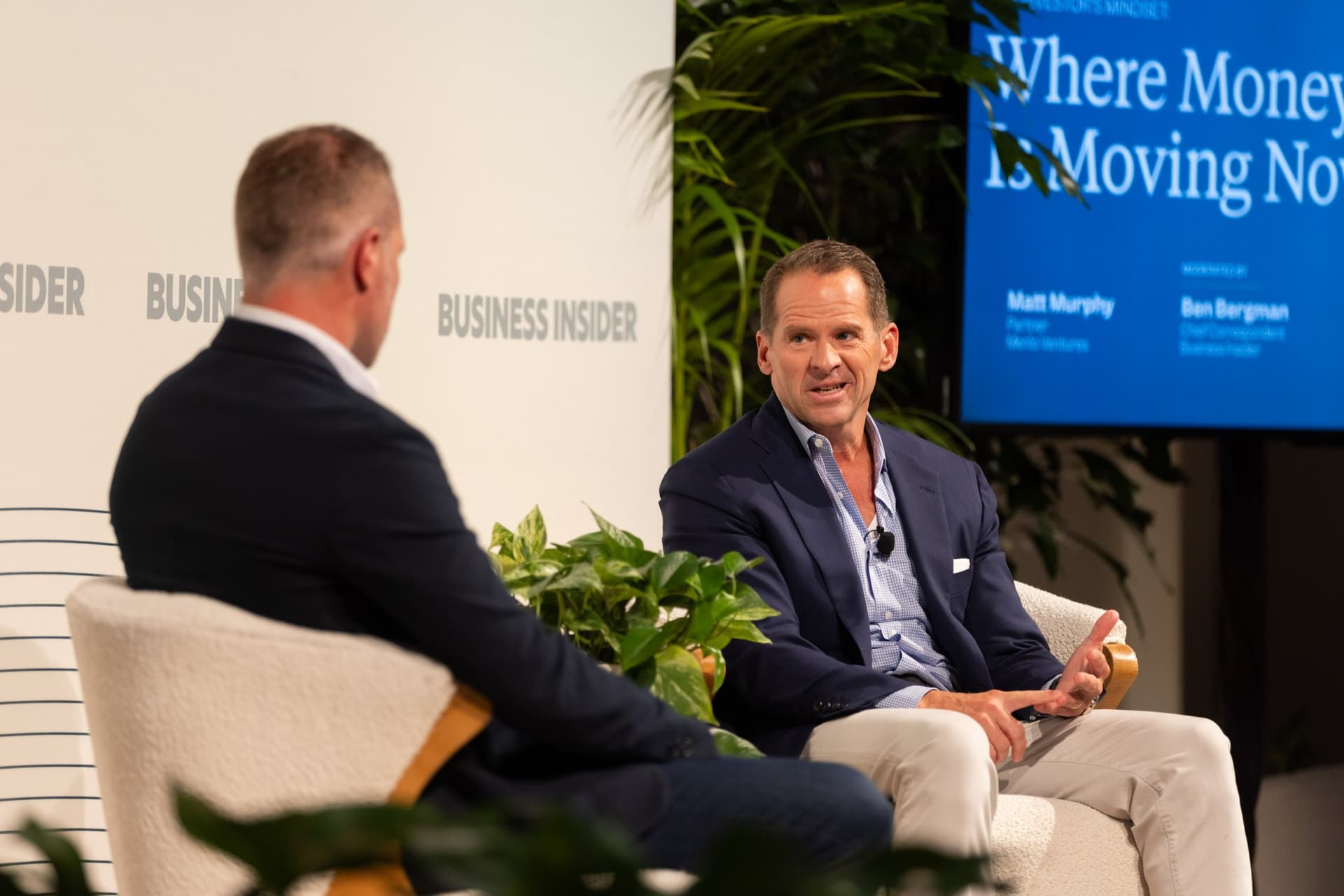 Matt Murphy smiling while answering Ben Bergman at Business Insider Tech Insider: Growth Mode at The Pearl SF during SF Tech Week 2026 in San Francisco by JY Studio