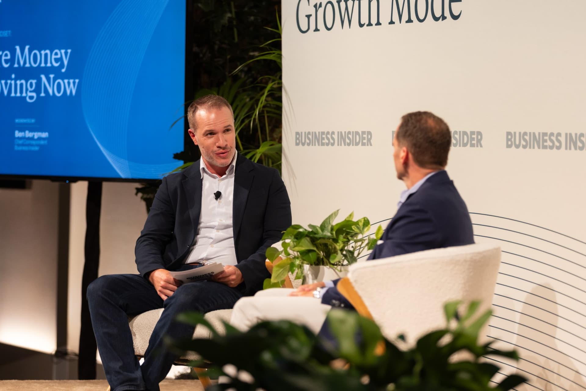 Close-up of Business Insider chief correspondent Ben Bergman on stage at Business Insider Tech Insider: Growth Mode at The Pearl SF during SF Tech Week 2026 in San Francisco by JY Studio