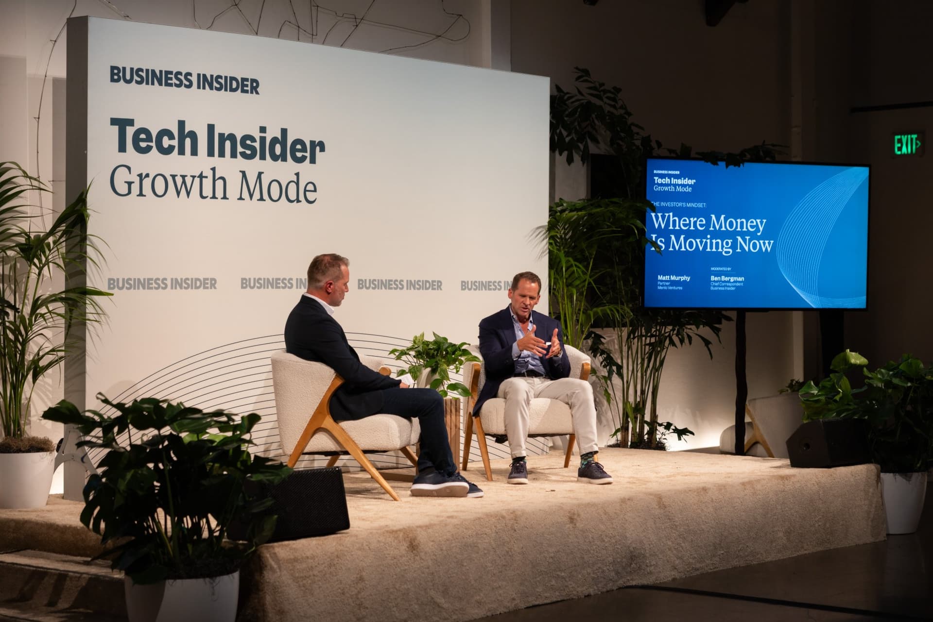 Matt Murphy gesturing during the fireside chat at Business Insider Tech Insider: Growth Mode at The Pearl SF during SF Tech Week 2026 in San Francisco by JY Studio
