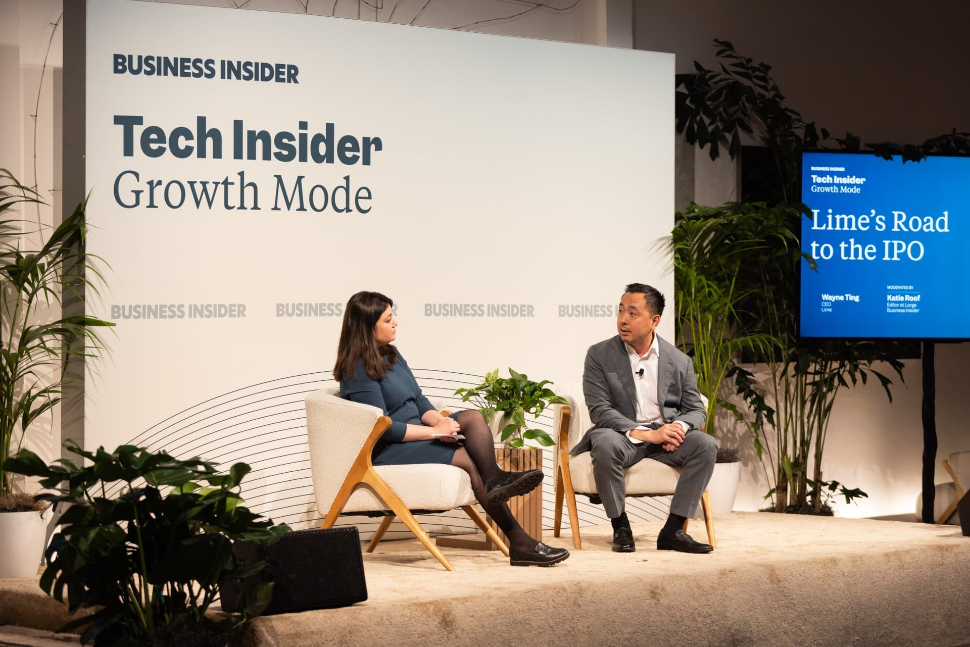 Katie Roof and Wayne Ting in conversation on stage at Business Insider Tech Insider: Growth Mode at The Pearl SF during SF Tech Week 2026 in San Francisco by JY Studio