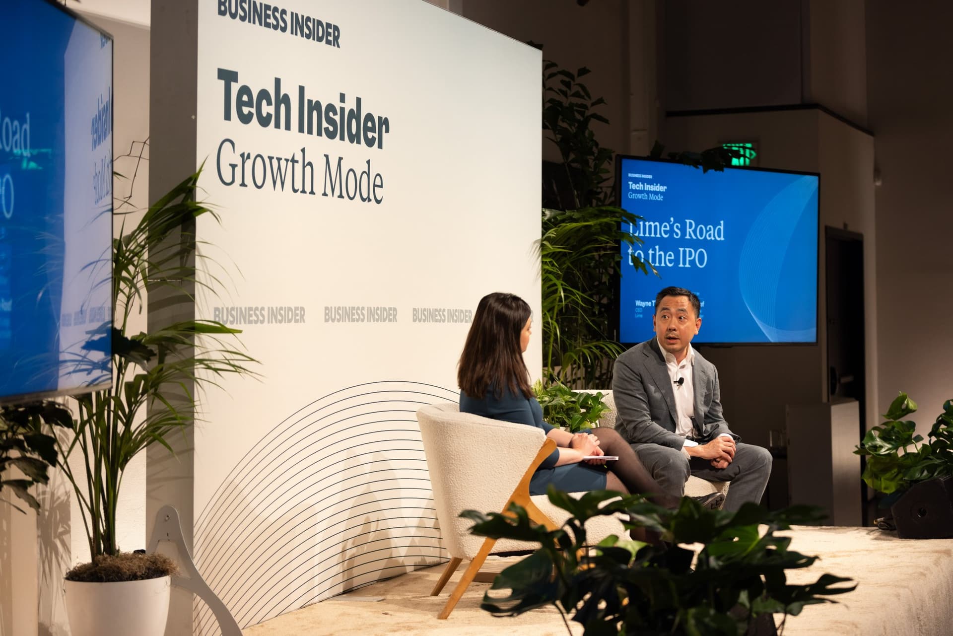 Wayne Ting speaking about Lime's IPO from the side of the stage at Business Insider Tech Insider: Growth Mode at The Pearl SF during SF Tech Week 2026 in San Francisco by JY Studio