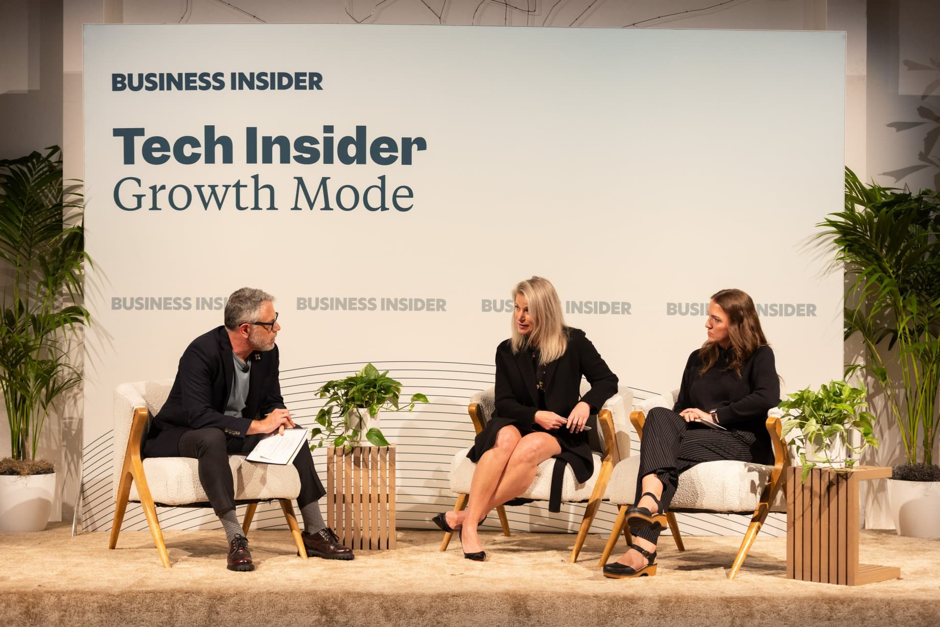 Adam Rogers interviewing Fidelity's Lenka Haase and Jill Hallquist at Business Insider Tech Insider: Growth Mode at The Pearl SF by JY Studio