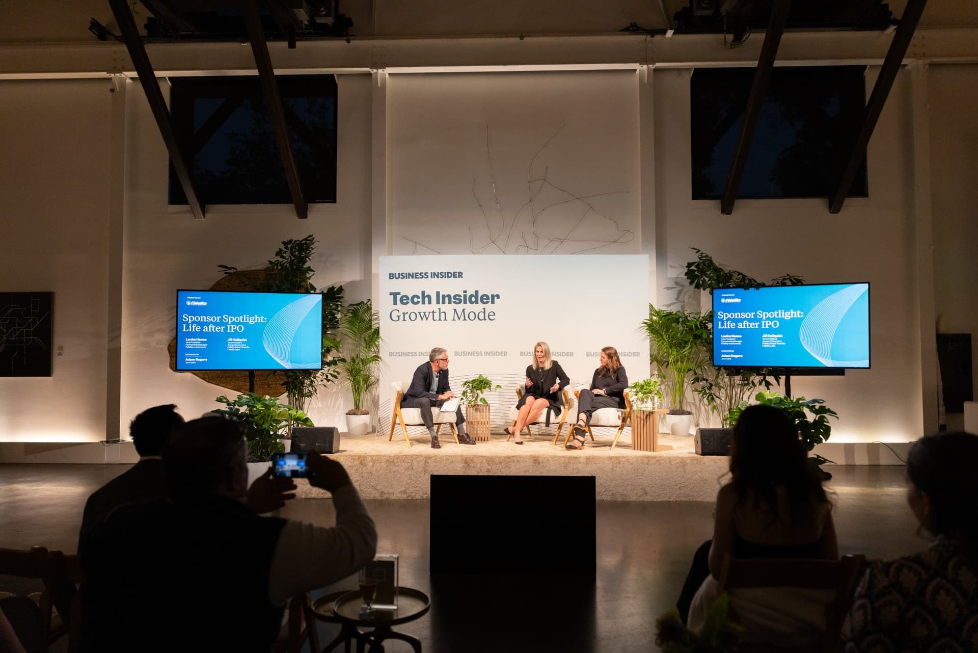 Wide view of the Sponsor Spotlight: Life after IPO panel at Business Insider Tech Insider: Growth Mode at The Pearl SF during SF Tech Week 2026 in San Francisco by JY Studio