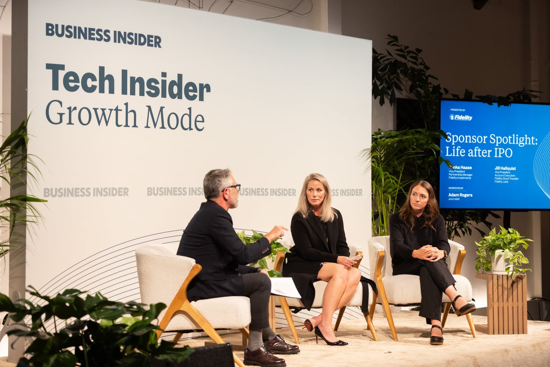 Adam Rogers listening to Lenka Haase and Jill Hallquist of Fidelity at Business Insider Tech Insider: Growth Mode at The Pearl SF during SF Tech Week 2026 in San Francisco by JY Studio