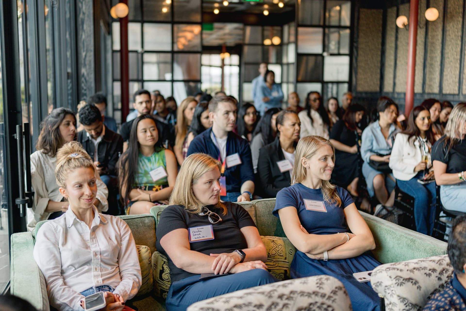 Engaged audience listening to the panel discussion at Lovable's When Everyone Can Build panel in San Francisco by JY Studio