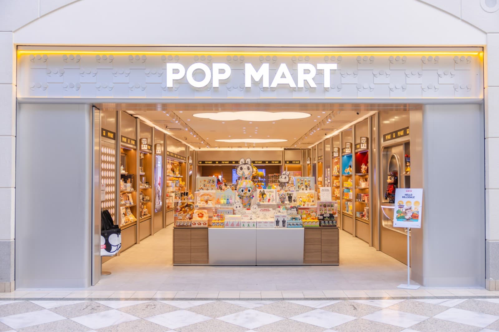 Pop Mart grand opening storefront at Hillsdale Mall in San Mateo Bay Area by JY Studio