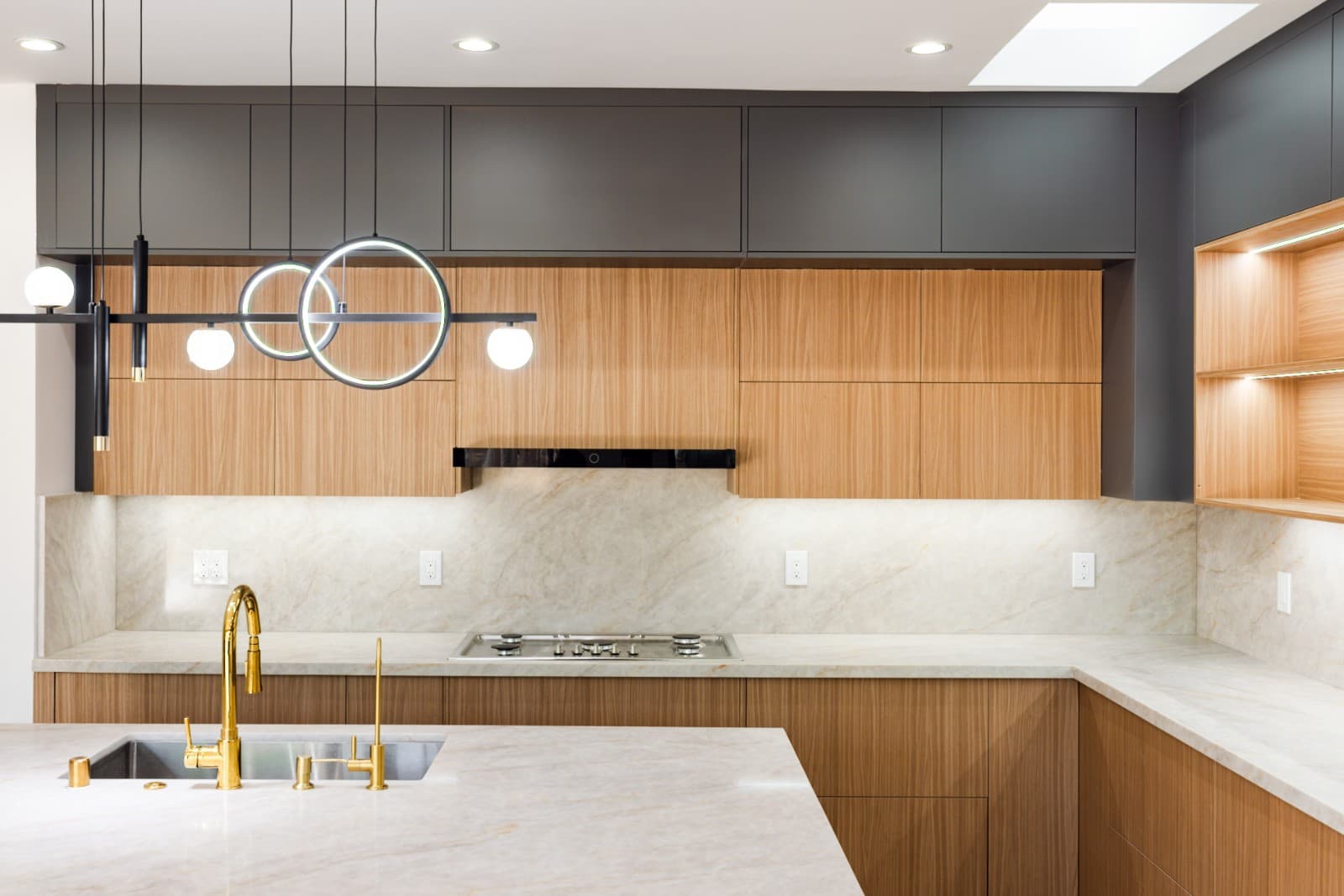 Custom kitchen island design in modern Sunnyvale residential remodel by Kassa Kitchen and Bath by JY Studio