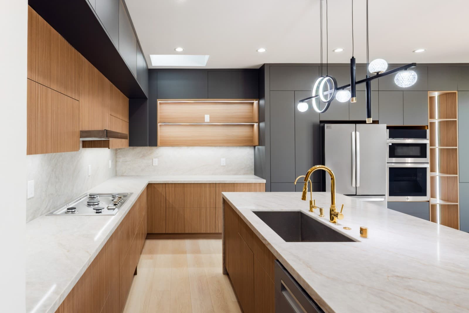 Open concept kitchen design in Sunnyvale Bay Area home renovation by Kassa Kitchen and Bath by JY Studio
